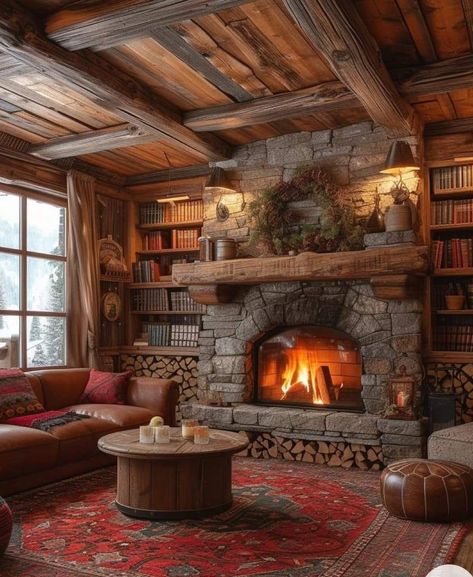 Reading Nooks For Kids, Charm Aesthetic, Log Cabin Interior, Wooden House Design, Log Cabin Ideas, Bedroom Fireplace, Cabin Interiors, Reading Nooks, Rustic Home Design