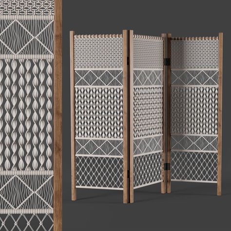 Macrame Room Dividers, Macrame Folding Screen, Macrame Room Divider Diy, Macrame Partition, Seperator Ideas, Room Seperator, Room Deviders, Macrame Furniture, Creative Room Dividers