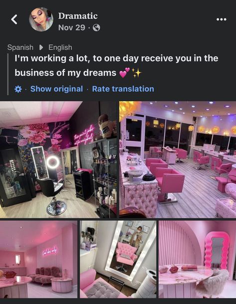 Pink Hair Studio Decor, One Stop Beauty Salon, Mail Tech Room, Hair Salon Decor Pink, Hair Braiding Room Ideas, Hairstyles Room Decor, Pink Salon Aesthetic Baddie, Salon Suite Decor Pink, At Home Braider Room