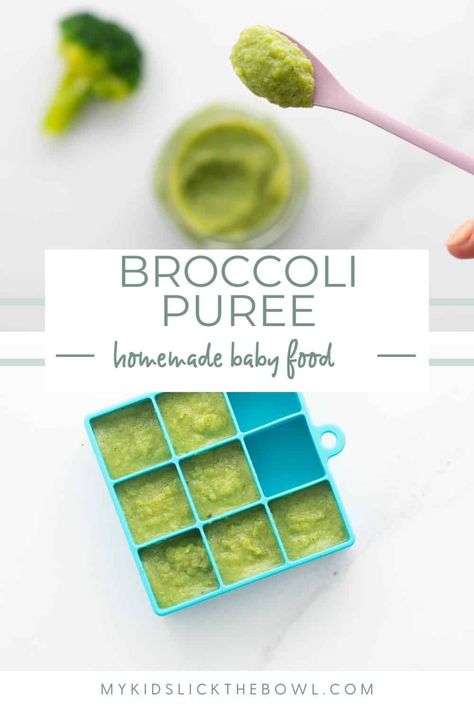 Broccoli puree is a nutrient packed green vegetable puree perfect first food for baby. Stage one puree. Baby Vegetable Puree, Broccoli Puree Baby, Broccoli Baby Food Recipe, Broccoli For Baby, Broccoli Baby Food, Frozen Broccoli Recipes, Baby Broccoli Recipe, Make Your Own Baby Food, Broccoli Puree