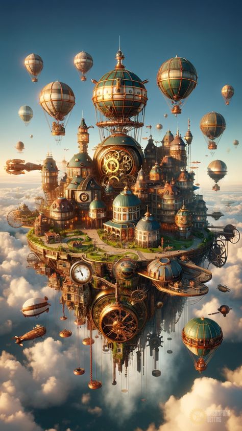 Steampunk Floating Island, Steampunk Sky City, Steampunk Floating City, Steampunk Backdrop, Fantasy Floating City, Steampunk Building Concept Art, Steampunk Island, Steam Punk City, Steam Aesthetic