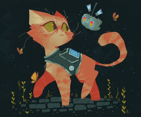 Stray Fanart Cat Game, Stray Game, Cat Game, Kitty Games, Stray Cat, Orange Cat, 만화 그림, Pretty Art, Cool Drawings