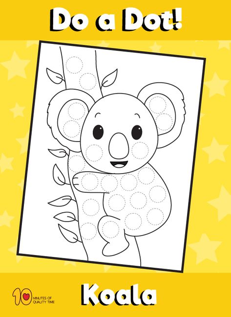 Dot-Activity-Animals-Koala Save The Koala Month Activities, Koala Lou Activities, Koala Activities For Preschool, Koala Craft Preschool, Koala Activities, Australia Day Craft Preschool, Koala Craft, Koala Drawing, Australia Crafts