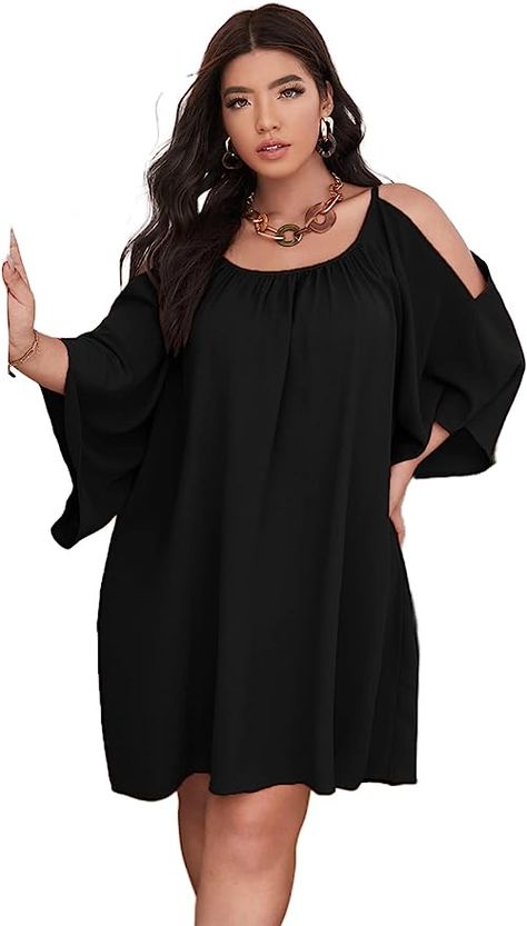 SOLY HUX Women Plus Size Summer Dress Cold Shoulder Short Sleeve Casual Loose Short Dresses Plus Size Cruise Outfits, Cold Shoulder Dress Summer, Western Dress For Women, Plus Size Summer Dress, Plus Size Summer Dresses, Plus Size Summer Outfit, Spring Couture, Plus Size Summer, Date Night Dresses