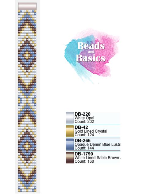 blue, gold and brown miyuki beadloom pattern - patronen voor weefarmbandjes Jewelry Looms, Bead Loom Kits, Beading Loom, Bead Loom Designs, Loom Jewelry, Bead Loom Pattern, Loom Bracelet Patterns, Seed Bead Patterns, Bead Weaving Patterns