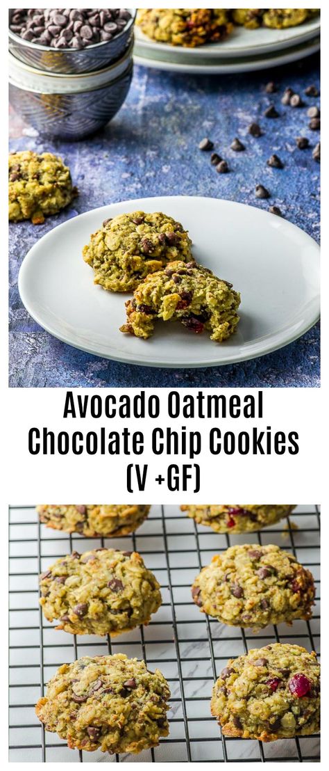 Avocado Chocolate Chip Cookies, Avocado Cookies Recipes, Avocado Cookies Healthy, Avocado Biscuits, Avocado Oatmeal, Avocado Cookies, Healthy Avocado, Keto Treats, Vegan Muffins