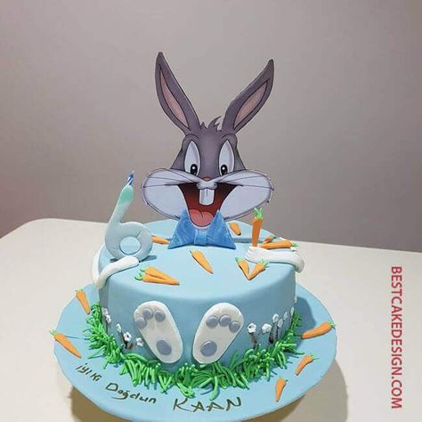 50 Bugs Bunny Cake Design (Cake Idea) - October 2019 Bunny Cake Design, Bugs Bunny Cake, Bunny Birthday Theme, Looney Tunes Party, 75 Birthday Cake, Bunny Birthday Cake, Bunny Birthday Party, 32 Birthday, Cake Designs Images