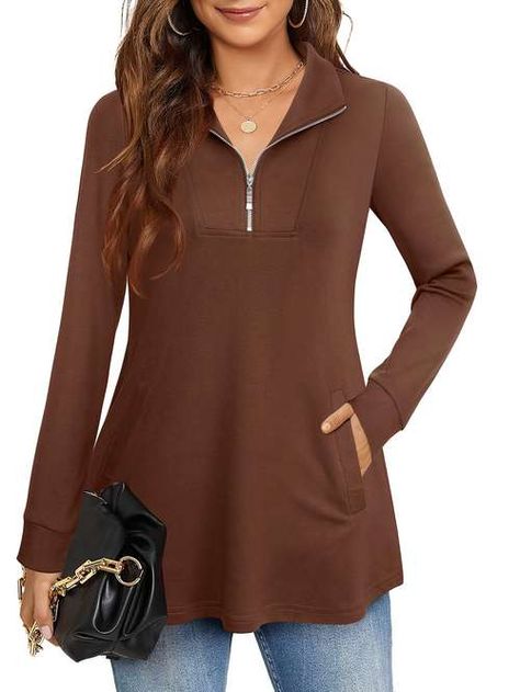 Tunic Tops For Women, Pocket Blouse, Wear With Leggings, Casual Tunics, Tunic Sweatshirt, Women Tunic Tops, Tunic Shirt, Tunic Blouse, Quarter Zip Pullover