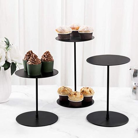 Metal Cupcake Stand, Food Display Stands, Black Dessert, Pedestal Display, Bakery Art, Cake Stand Set, Shiny Jewelry, Pedestal Stand, Cupcake Display