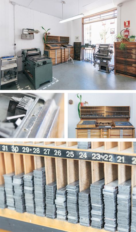 Letterpress Studio Workspaces, Comic Storage, Letterpress Studio, Art Studio Storage, Business Space, Vertical Storage, Printing Press, House Room, Studio Space