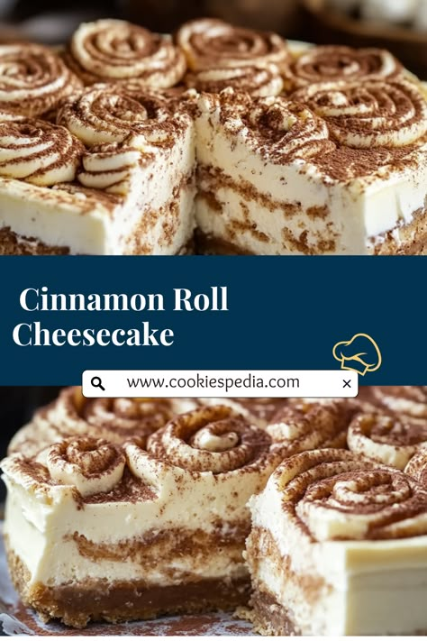 This Cinnamon Roll Cheesecake is a creamy, spiced masterpiece that combines the warm flavors of cinnamon rolls with the indulgence of cheesecake. Perfect for parties or cozy gatherings! A must-try for fall! 🍁🍰 #CinnamonRollCheesecake #EasyRecipe #FallDesserts Cinnamon Roll Cheesecake Recipes, Cinnamon Swirl Cheesecake, Cresant Rolls, Fall Desserts For A Crowd, Salted Nut Rolls, Snickerdoodle Cheesecake, Roll Cheesecake, Cinnamon Cheesecake, Cinnamon Roll Cheesecake