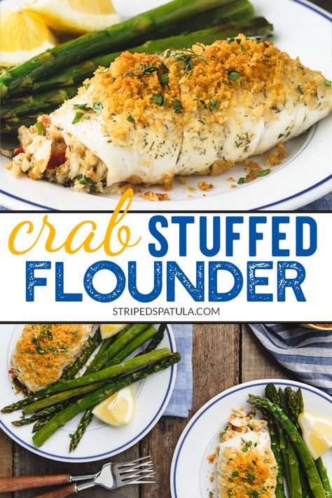 {sponsored} Make a New England seafood restaurant classic at home with this Crab Stuffed Flounder recipe! This gourmet dinner is easy to make and perfect for entertaining. #seafood #crab Flounder With Crabmeat, Stuffed Flounder With Crabmeat, Stuff Flounder Recipes, Crab Stuffed Flounder, Crabmeat Stuffing, Dill Aioli, New England Seafood, Stuffed Flounder, Flounder Recipes