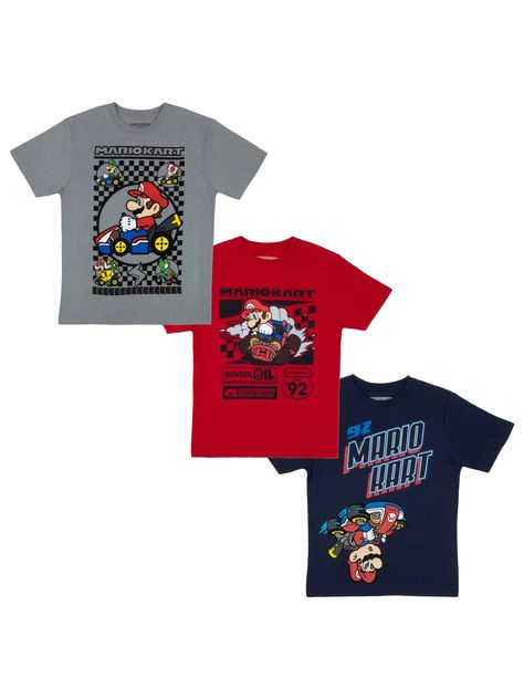 PRICES MAY VARY. Officially licensed Nintendo apparel made with 100% cotton for comfort and durability Features colorful graphics of Mario, Luigi, Yoshi, Bowser and more from Super Mario Bros and Mario Kart games Perfect for Super Mario themed birthday parties or everyday wear for Nintendo fans Machine washable for easy care and long lasting wear Pull on style with short sleeves and crew neck for a classic t-shirt fit Available in boys sizes 4 to 18 so you can find the right fit Nintendo Boys T- Super Mario Bros Characters, Mario Bros Characters, Mario Kart Games, Nintendo Mario Kart, Nintendo Store, Princess Daisy, Colorful Graphics, Mario Luigi, Super Gifts