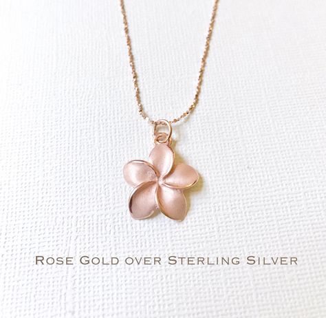 "18K Gold over Sterling Silve 925 plumeria necklaces. They are finely-detailed, high-quality, and very precious. The petals are sparkly sandblasted with polished edges. Pendant size is 20 mm (13/16\"). Also available in Sterling Silver and Rose Gold over Sterling Silver. 18K over Sterling Silver 925 chains are available in three designs, seen in the picture above. The length can be adjusted from 18\" to 20\". For more plumeria earrings and necklaces: https://www.etsy.com/shop/NLMSilverAndStone?r Diamond Cross Necklace Gold, Silver Necklace Designs, Hawaiian Necklace, Silver Jewelry Cleaner, Jewelry Flower, Bracelet Charms, Diamond Cross Pendants, Gold Diamond Earrings, Rose Gold Jewelry