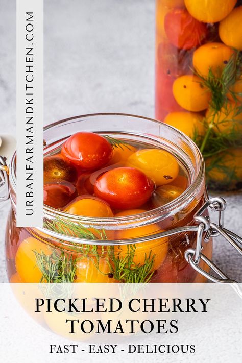 Pickled Cherry Tomatoes Recipe, Cauliflower Pickles, Pickled Cherry Tomatoes, Tomato Pickle Recipe, Cherry Tomatoes Recipe, Pickled Vegetables Recipe, Quick Pickles, Pickled Tomatoes, Pickled Cherries