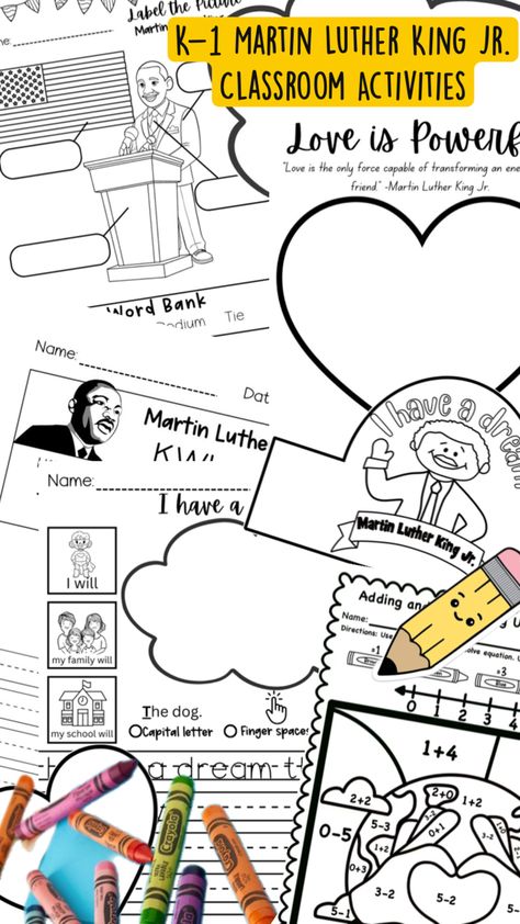 Martin Luther King Jr. classroom lessons in math, reading, writing, and crafts Mlk Crafts For Kids, Mlk Crafts, Martin Luther King Activities, Mlk Jr, Dr Martin Luther King, Word Bank, Martin Luther King Day, Letter O, King Jr