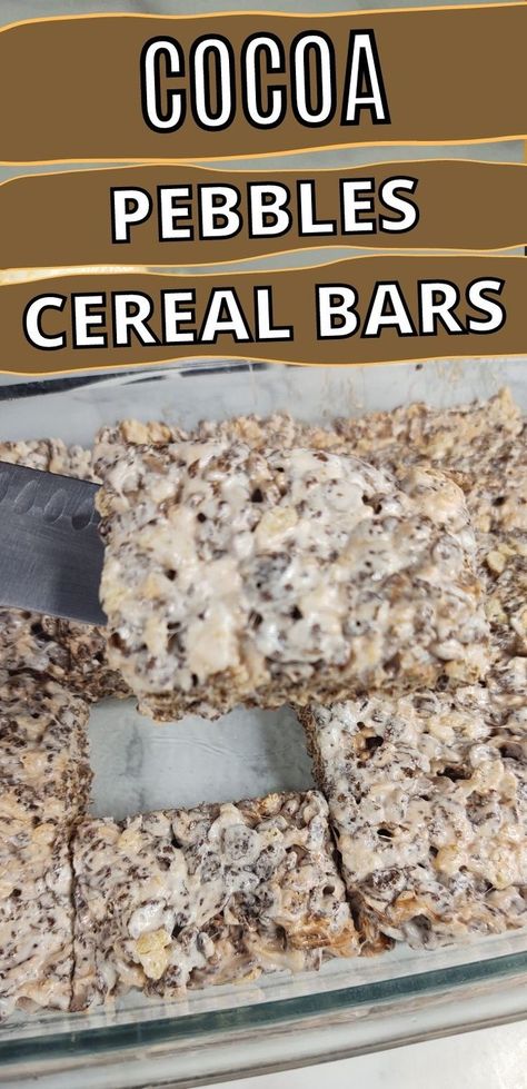 Cocoa Pebbles Cereal Bars take one of our favorite cereals and combines it with our favorite dessert. You can't go wrong with adding marshmallows. Try out this easy, no bake recipe this weekend! Cereal Bars Homemade, Cocoa Pebbles, Cereal Bars Recipes, Pebbles Cereal, Homemade Cereal, Marshmallow Bars, No Bake Recipe, Cereal Bar, Cinnamon Toast Crunch