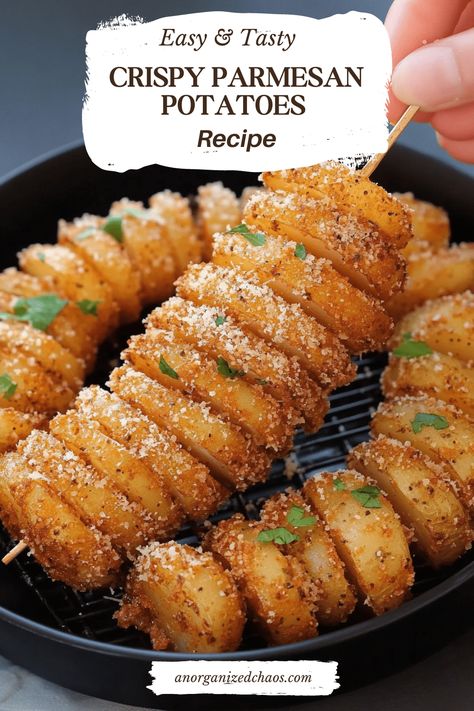 Parmesan Crusted Potatoes Wedges, Roasted Parmesan Potatoes, Parmesan Potato Recipe, Crispy Parmesan Potatoes, Parmesan Crusted Potatoes, Potato Rounds, Parmesan Potatoes, Parmesan Crusted, Juicy Steak