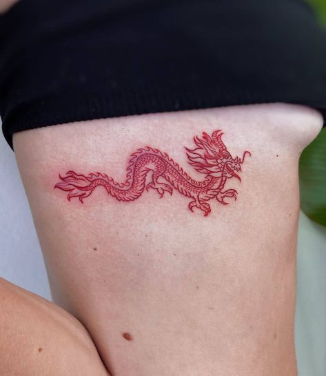 Red Dragon Tattoo Design, Dragon Tattoo On Ribs, Dragon Tattoo Outline, Dragon Outline, Dragon Thigh Tattoo, Korean Dragon, Red Dragon Tattoo, Chinese Dragon Tattoos, Korean Tattoos