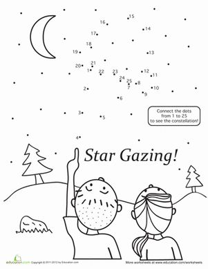 Kindergarten Dot-to-Dots Worksheets: Connect the Dots Star Gazing Constellations Worksheet, Constellation Worksheet, Star Worksheet, Constellation Activities, Solar System Worksheets, Constellation Chart, Space Activities For Kids, Astronomy Constellations, Dot Worksheets