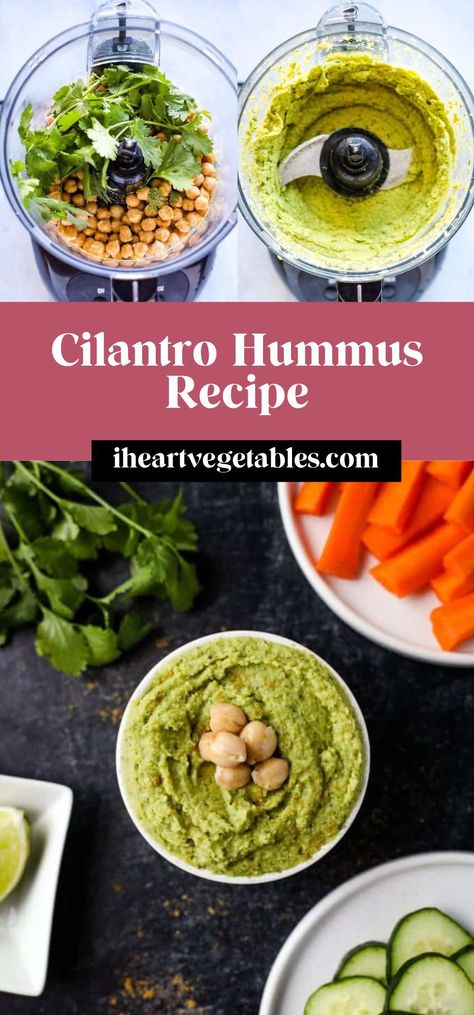 This creamy cilantro hummus recipe has a fresh, herbal flavor that makes it a delicious dip for vegetables or pita chips! Skip the store-bought hummus and make this tasty dip in just a few minutes! Cilantro Hummus Recipe, Cilantro Jalapeno Hummus, Dip For Vegetables, Cilantro Hummus, Hummus Recipes, Vegetable Dips, Vegan Summer Recipes, Cilantro Sauce, Awesome Recipes