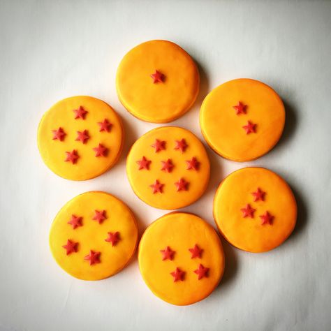 Dragon Ball Z's Dragon Balls sugar cookies (set of 7) So good, it's Shenron approved! Only at: www.hellaseettreats.com coming soon! #sugarcookies #yummy Dragon Ball Z Cookies, Goku Birthday, Men Cakes, Ball Cookies, Japanese Party, 3d Dragon, Leo Birthday, Compression Shirts, Cakes For Men