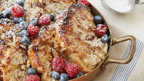 Coconut-Almond French Toast Casserole Recipe | Food Network Kitchen | Food Network Almond French Toast, Leftover Ideas, French Toast Casserole Easy, Easy French Toast Recipe, French Toast Casserole Recipes, Toast Casserole, Almond Crusted, Coconut Almond, French Toast Easy