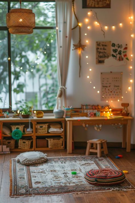 21 Montessori Homeschool Setups (2024) Whimsical Homeschool Room, Homeschool Vision Board, Homeschool Area Ideas Small Spaces, Homeschool Set Up, Cozy Homeschool Room, Homeschooling Aesthetic, Reggio Emilia Classroom Setup, Montessori Homeschool Room, Waldorf Playroom