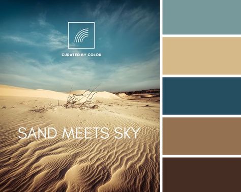 Sand And Blue Color Palette, Blue And Brown Color Combination, Blue Brown Tan Color Palette, Desert Sand Paint Color, New Mexico Color Palette, Desert Minimalism, Brown And Blue Color Palette, Sky Blue Palette, Landscape Color Palette