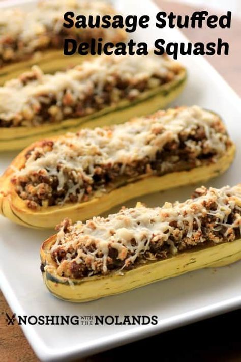 Stuffed Delicata Squash, Delicata Squash Recipe, Winter Squash Recipes, Cleaner Eating, Delicata Squash, Spicy Sausage, Supper Recipes, Squash Recipes, Sausage Recipes