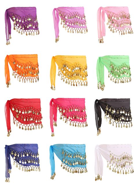 PRICES MAY VARY. 12 Colors choice: package includes 12 pieces belly dance skirts in 12 vibrant colors, light and beautiful comfortable fabric with dangling coins, great for belly dancing Beautiful accessory: these hip skirts are really pretty, the material of the fabric as well as the coins are well made, all in vibrant colors, multiple colors are easy to match your outfits and won't repeat in a week Hip scarfs: hip wrap skirt with 98 pieces coins make jingly sounds when you dance, which make yo Belly Dancer Halloween Costume, Belly Dance Hip Scarf, Belly Dance Accessories, Led Costume, Belly Dance Skirt, Hip Scarf, Hip Scarves, Afro Style, Belly Jewelry