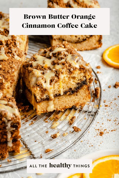 This Brown Butter Orange Cinnamon Coffee Cake is moist, delicious, and filled with warm cinnamon and fresh orange flavor. Orange Coffee Cake, Cinnamon Cake Recipes, Cinnamon Desserts, Orange Dessert, Coffee Cake Recipes Easy, Orange Icing, Orange Frosting, Cinnamon Coffee Cake, Beautiful Breakfast