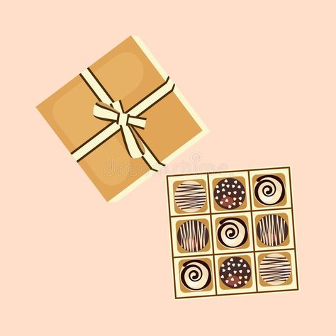 Box Of Chocolates Illustration, Chocolate Box Illustration, Sweets Art, Instagram Story App, College Project, Kawaii Dessert, Box Brownies, Chocolate Roses, Chocolate Squares