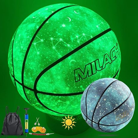 A green basketball that glows in the dark. Glow In The Dark Basketball, Night Basketball, Basketball Plays, Basketball Gifts, Cement Floor, Soccer Balls, Rubber Flooring, Outdoor Flooring, Love Is Free