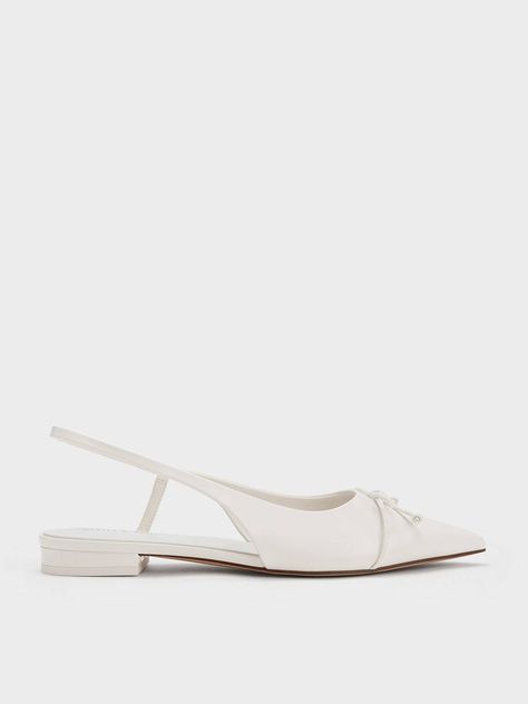 Every Trendy Pair of Flats to Add to Your Wardrobe in 2023 | Who What Wear Charles And Keith Shoes, Bridal Flats, Bridal Heels, Slingback Flats, Faux Leather Heels, Bow Shoes, White Heels, Pencil Skirts, Mary Jane Flats