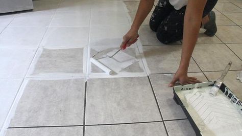 The Secret is Out! How to Stencil a Tile Floor in 10 Steps - Painting Over Kitchen Floor Tiles or Bathroom Floor Tiles with Royal Design Studio Floor Stencils Stenciled Tile Floor, Bathroom Floors Diy, Patchwork Tiles, Painting Tile Floors, Modern Flooring, Tile Stencil, Stenciled Floor, Ceramic Floor Tiles, Cement Floor