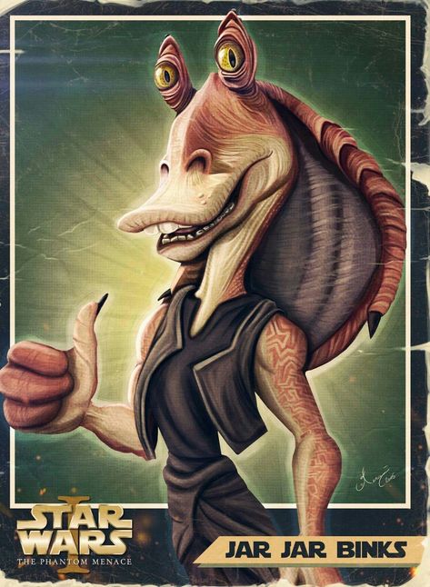 JAR JAR BINKS Jar Jar Binks Tattoo, Star Wars Jar Jar Binks, Star Wars Jar, Spaceship Drawing, Star Wars Jar Jar, Jar Jar Binks, Star Wars Cards, Advertising Pictures, Science Fiction Artwork