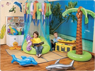 Beach Reading Corner Reading Corner Classroom, Beach Theme Classroom, Ocean Classroom, Ocean Theme Classroom, Seuss Classroom, Reading Themes, How To Teach Kids, Classroom Decor Themes, New Classroom