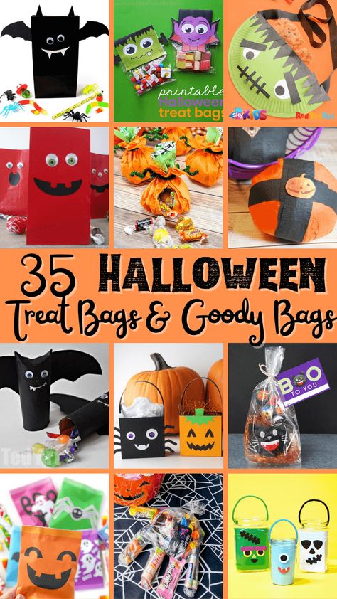 35 Halloween Treat Bag Toppers & Goody Bag Ideas that you can easily put together in minutes! Perfect for Halloween party favors, class Halloween party favors, and for your kids to give to friends. Diy Halloween Goodie Bags, Halloween Goodie Bag Ideas, Class Halloween Party, Homemade Halloween Treats, Goody Bag Ideas, Halloween Treat Bags Diy, Class Party Favors, Treat Bag Ideas, Monster Treats