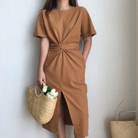 fface8385abbf94b4593a0ed53a0c70fdesc48804321ri Vintage Linen Dress, Vintage Wrap Dress, Vintage Long Dress, Short Sleeve Bodycon Dress, Mid Calf Dresses, Long Bodycon Dress, Female Shorts, Long Dress Casual, Vestidos Vintage