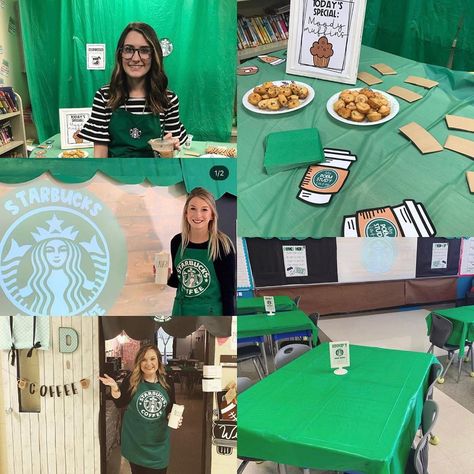 Hannah & Kim on Instagram: “Looking for a way to spice up a unit to keep the engagement high? Starbucks themed ANYTHING is the way to go! Super easy & cheap to do!…” Starbucks Party Games, Starbucks Room Transformation, Starbucks Mode Classroom, Starbucks Day In Classroom, Starbucks Classroom Transformation, Starbucks Classroom, Starbucks Theme, High School Esl, Hannah Kim