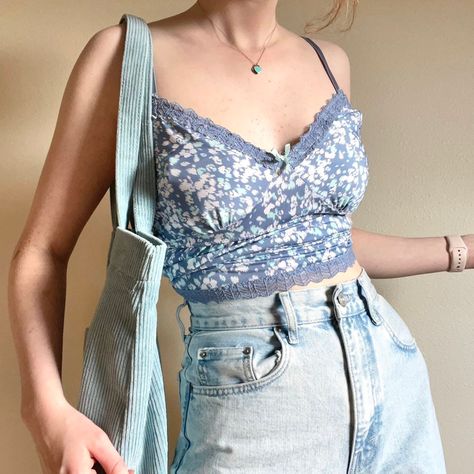 90s cami top Lacy Tops, Tiny Bow, Bustier Top, Adorable Baby, Fit Check, Cami Top, Cami Tops, In The Middle, Baby Blue