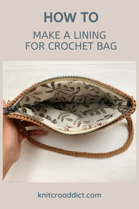 Learn how to make a zipper lining for your crochet and knitting Crochet Bag With Lining Free Pattern, How To Sew Zipper On Crochet Bag, Sewing A Zipper To Crochet, Adding A Zipper To Crochet, Easy Sew Zipper Pouch, Crocheted Wristlet Pattern, Crochet Purse Lining, Crochet Purse With Zipper Pattern Free, Crochet With Zipper