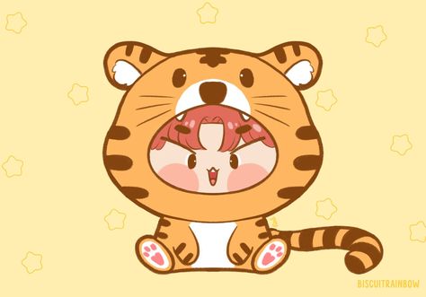 Seventeen Animal Characters, Horanghae Drawing, Hoshi Tiger Fanart, Horanghae Sticker, Hoshi Tiger Drawing, Hoshi Chibi, Hoshi Fanart, Hoshi Tiger, Peacock Mehndi Designs