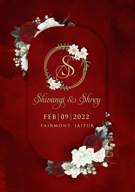 An exquisite invitation card for the wedding of the gorgeous couple Shivangi & Shrey. The deep red hues illustrate the immense intensity of their love for each other, ornated with a beautiful bunch of red & white roses insinuating at the deep passion between them. Contact us now to create your customized invitation reel or card @brew_design -------------- #brew #brewdesign #brewdesigns #graphics #graphicdesigner #graphicdesign #templates #socialmedia #socialmediamarketing #coral #template Wedding Reception Card Invitation, Coral Template, Red Indian Wedding, Engagement Roses, Flower Invitation Card, Wedding Welcome Board, Wedding Reception Cards, Red Wedding Invitations, Indian Wedding Invitation Cards