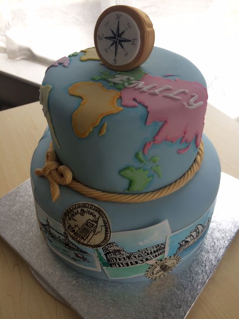 Geography cake History Themed Cake, Travel Themed Birthday Cake, Geography Cake, History Cake, Around The World Cake, World Cakes, Travel Theme Cake, Make Up Torte, Barbie Torte