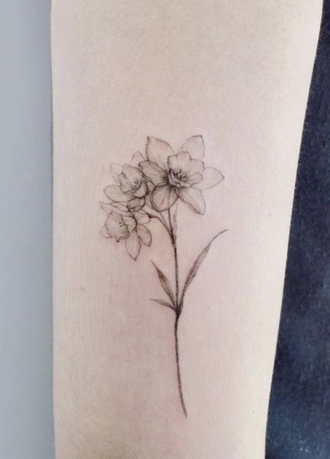 December Flower Tattoo, Narcissus Tattoo, Daffodil Flower Tattoos, Narcissus Flower Tattoos, Tattoo Lower Back, December Birth Flower, Daffodil Tattoo, Flower Tattoo Back, Poppies Tattoo