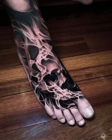 Foot Tattoo Designs, Black Skull Tattoo, Flame Tattoos, Foot Tattoos For Women, Silhouette Tattoos, Fire Tattoo, Skull Tattoo Design, White Tattoo, Foot Tattoo