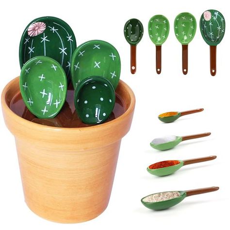 PRICES MAY VARY. Cactus Measuring Spoons Set：4 x Measuring Spoons + 1 x Holding Base. A set of 5 ceramic measuring spoons in assorted sizes (1 Tablespoon, 1 Teaspoon, 1/2 Teaspoon, 1/4 Teaspoon, and 1 Cup) makes a stylish accompaniment to any counter or baking set. Ceramic Measuring Cups ：These cactus measuring cups and spoons set are made at 1100 degrees high temperature, which is thick, and has no fade when used. Material is ceramic, easy cleaning and wash in the dishwasher you can use the sma Ceramic Measuring Cups, Measuring Cups And Spoons, Baking Set, Ceramic Kitchen, Spoon Set, Measuring Spoons, Kitchen Utensils Gadgets, Measuring Cups, The Dishwasher