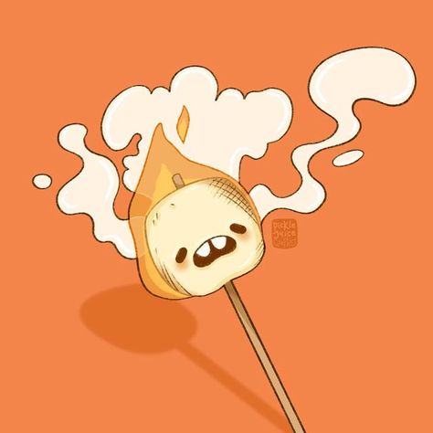 Marshmallow Character Design, S’mores Drawing, Poetry Doodles, Marshmallow Character, Marshmallow Art, Burnt Marshmallow, Roast Marshmallows, Campfire Marshmallows, Kawaii Drawing